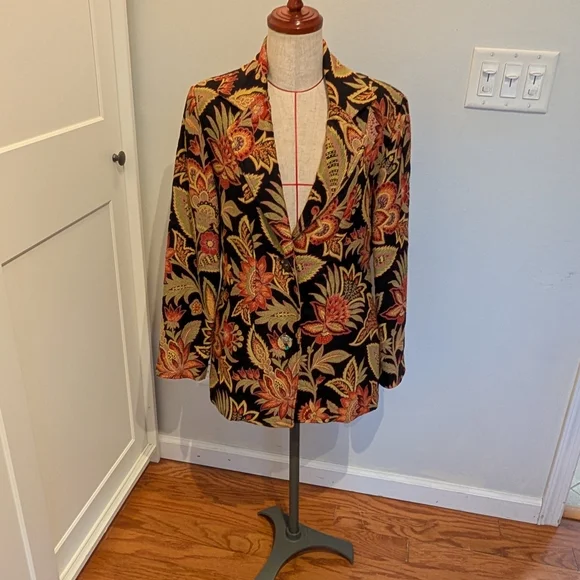 Painted Pony Uniquely USA Size S Tapestry Open Blazer Jacket Floral Cotton Blend - Picture 1 of 6